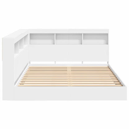Boekenkast Bed met plank 2 pcs Wit 140 x 200 cm Bewerkt hout