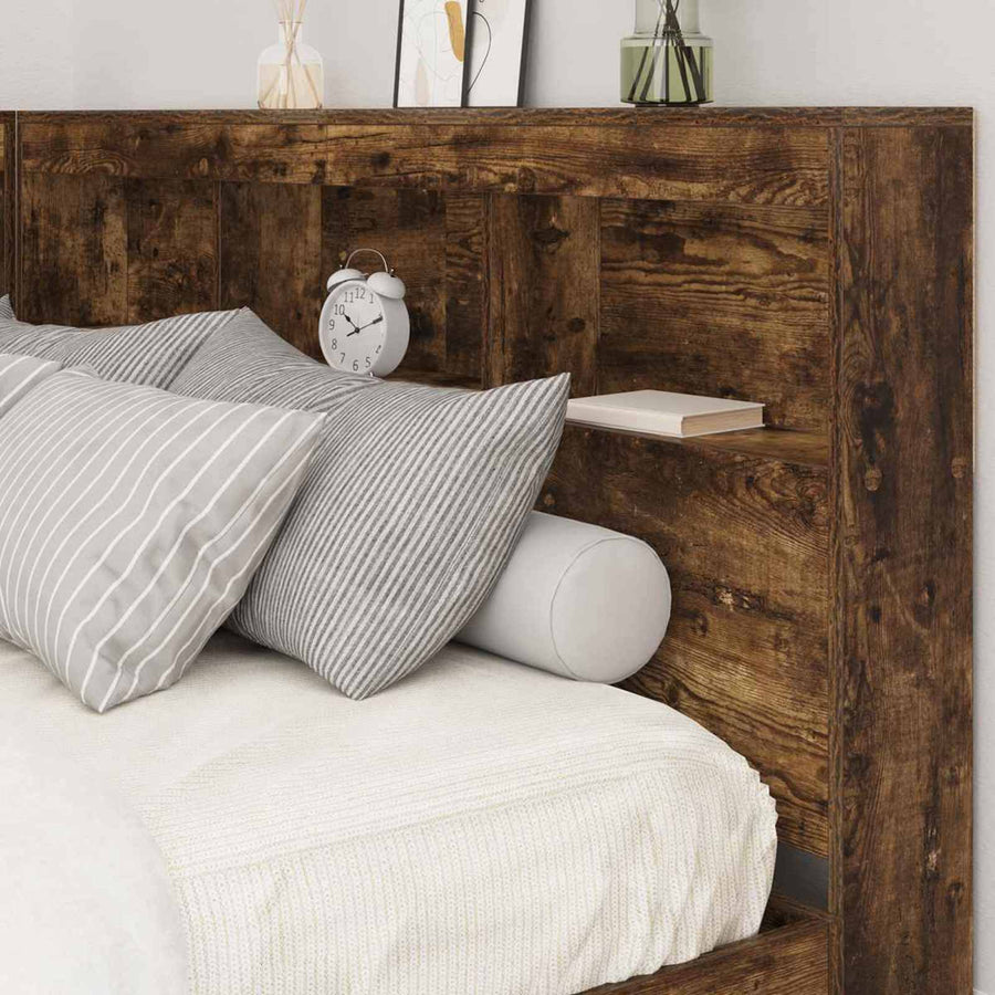 Boekenkast Bed Gerookt eiken 140 x 200 cm Bewerkt hout