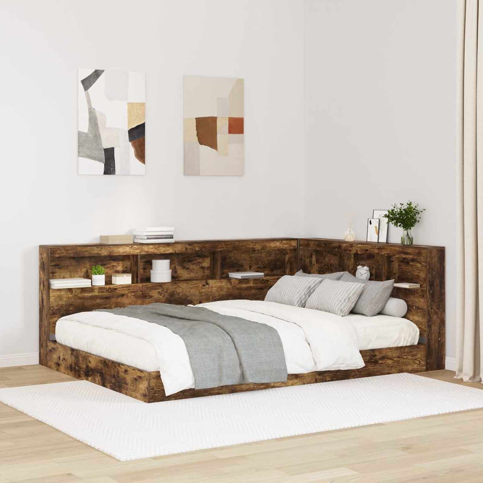 Boekenkast Bed Gerookt eiken 140 x 200 cm Bewerkt hout