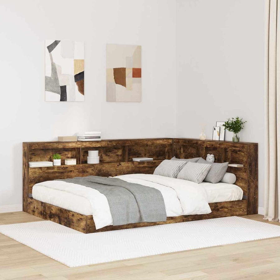 Boekenkast Bed Gerookt eiken 140 x 200 cm Bewerkt hout