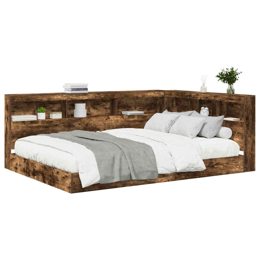 Boekenkast Bed Gerookt eiken 140 x 200 cm Bewerkt hout
