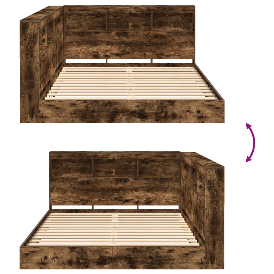Boekenkast Bed Gerookt eiken 140 x 200 cm Bewerkt hout