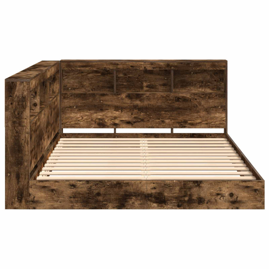 Boekenkast Bed Gerookt eiken 140 x 200 cm Bewerkt hout