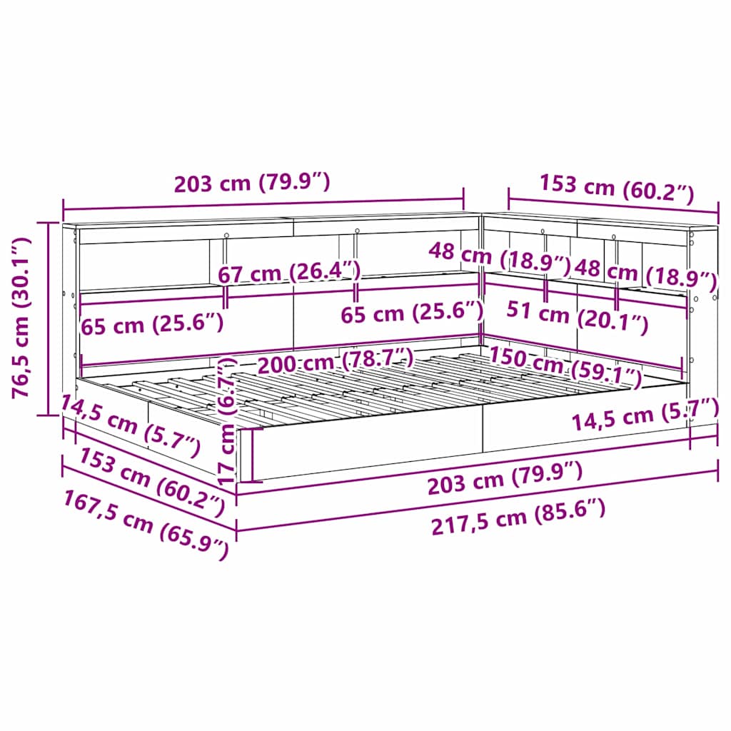 Boekenkast Bed met hoofdeinde Wit 150 x 200 cm Bewerkt hout
