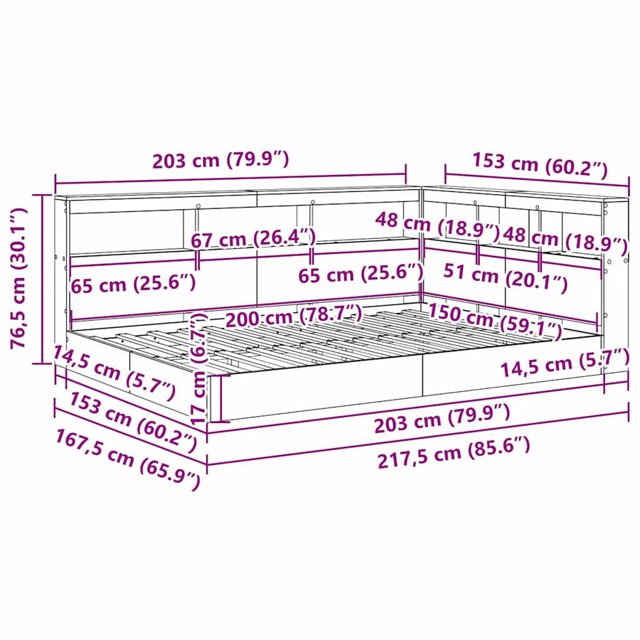 Boekenkast Bed met hoofdeinde Wit 150 x 200 cm Bewerkt hout