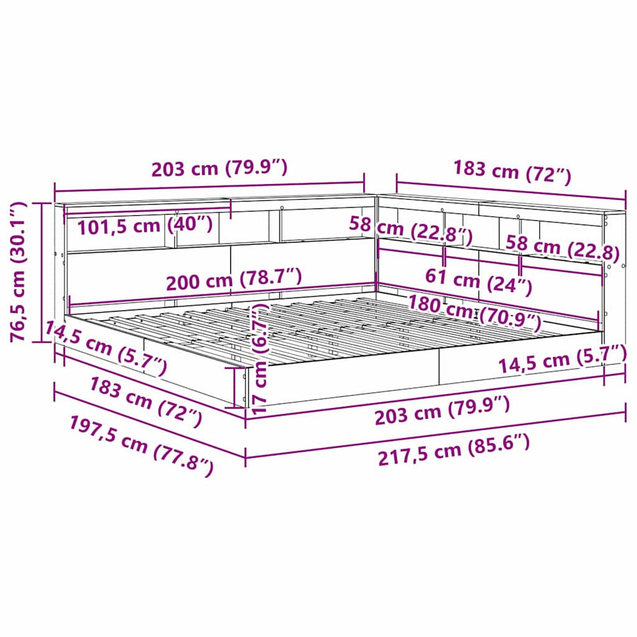 Boekenkast Bed Met Opslag Bewerkt Hout 180 x 200 cm