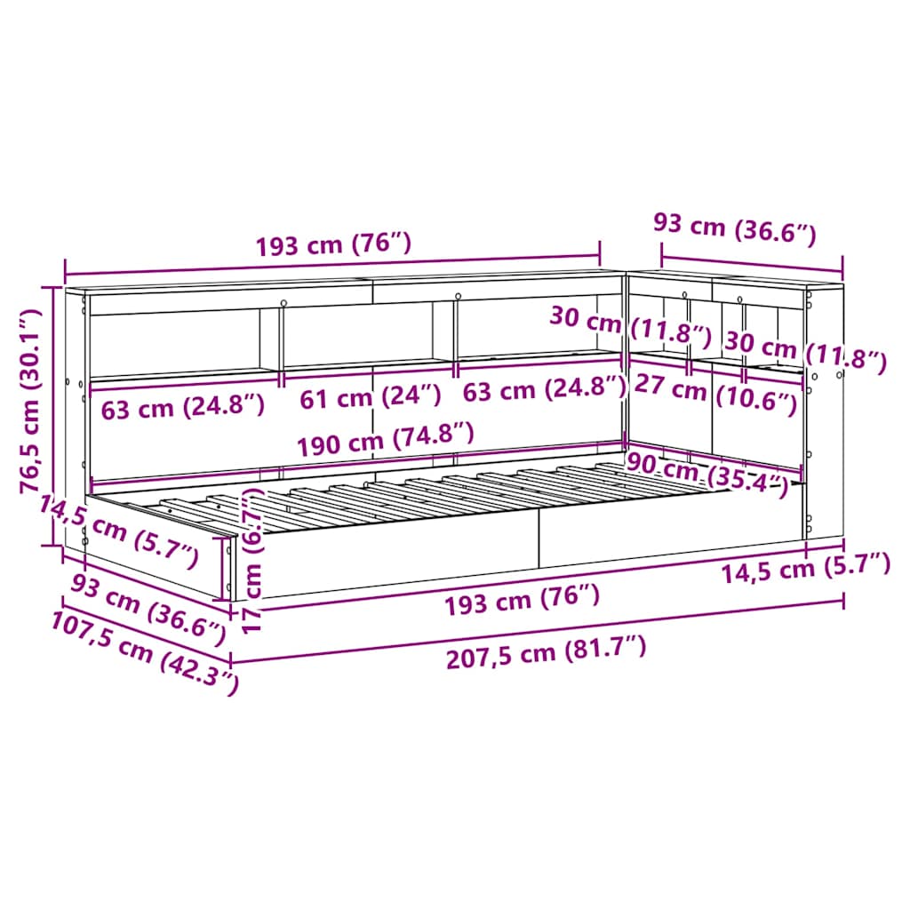 Boekenkast Bed Met Hoofdeinde Bewerkt Hout 90 x 190 cm