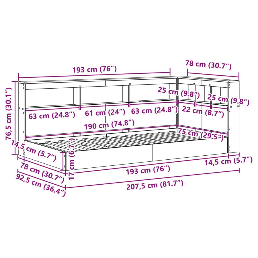 Boekenkast Bed Met Opslag Sonoma Eiken 75 X 190 Cm Bewerkt Hout