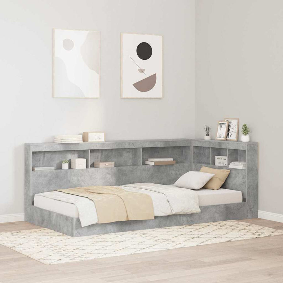 Boekenkast Bed Met Opslag Beton Grijs Bewerkt Hout 75 x 190 cm
