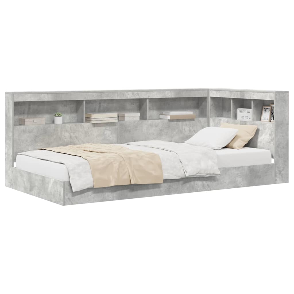 Boekenkast Bed Met Opslag Beton Grijs Bewerkt Hout 75 x 190 cm