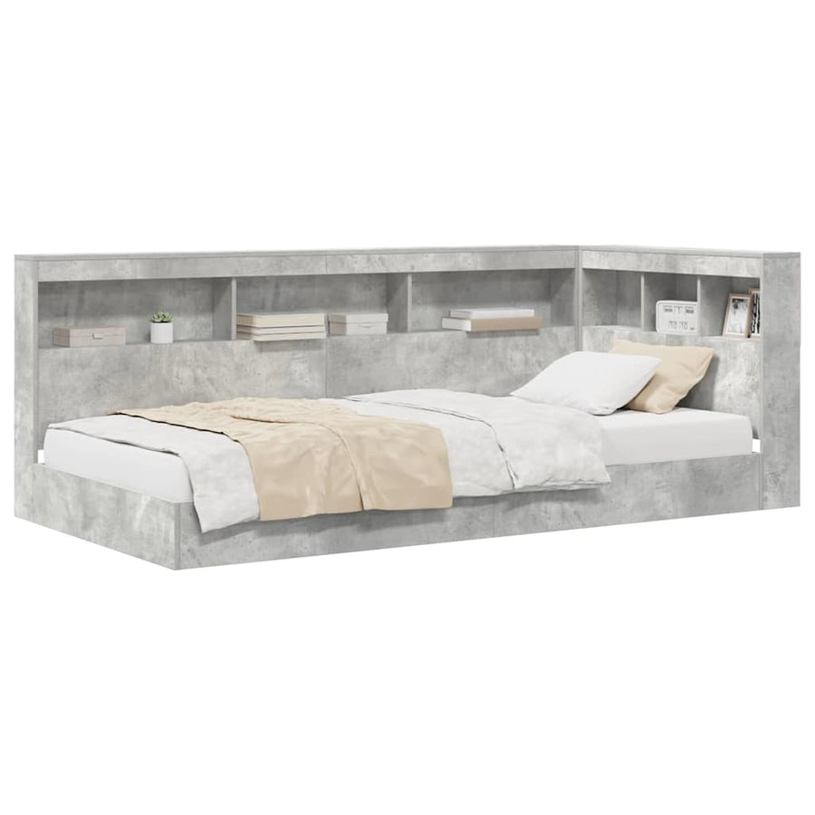 Boekenkast Bed Met Opslag Beton Grijs Bewerkt Hout 75 x 190 cm