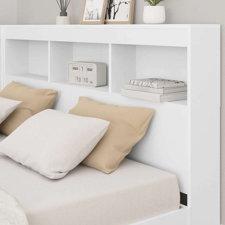 Boekenkast Bed met hoofdeinde Wit 135 x 190 cm Bewerkt hout