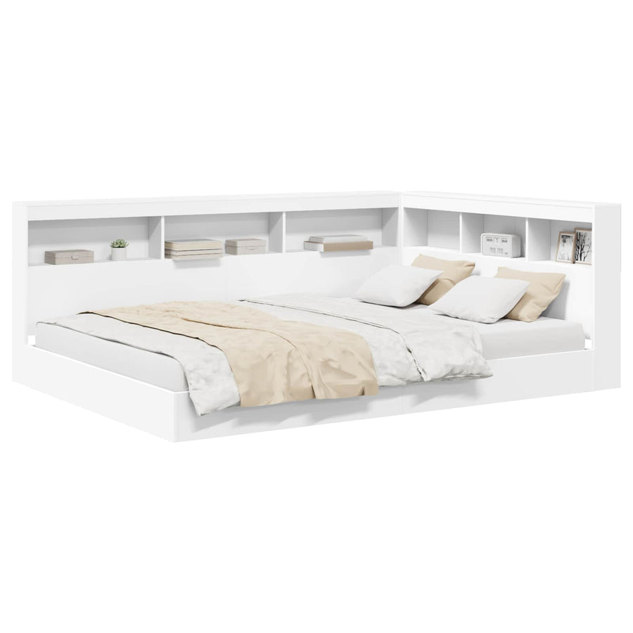 Boekenkast Bed met hoofdeinde Wit 135 x 190 cm Bewerkt hout