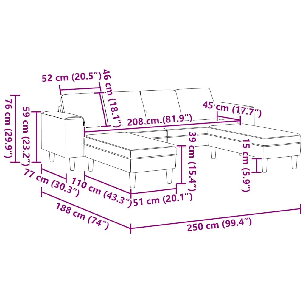 Bankstel 3 pcs Zwart Stof