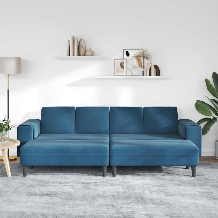 Bankstel 3 pcs Blauw Fluweel