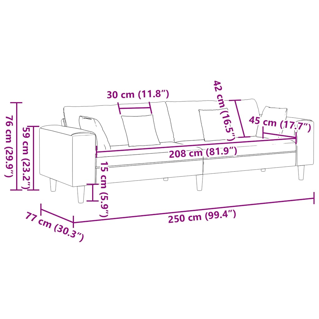 Stoffen Bank met kussen Blauw 208 cm Stof
