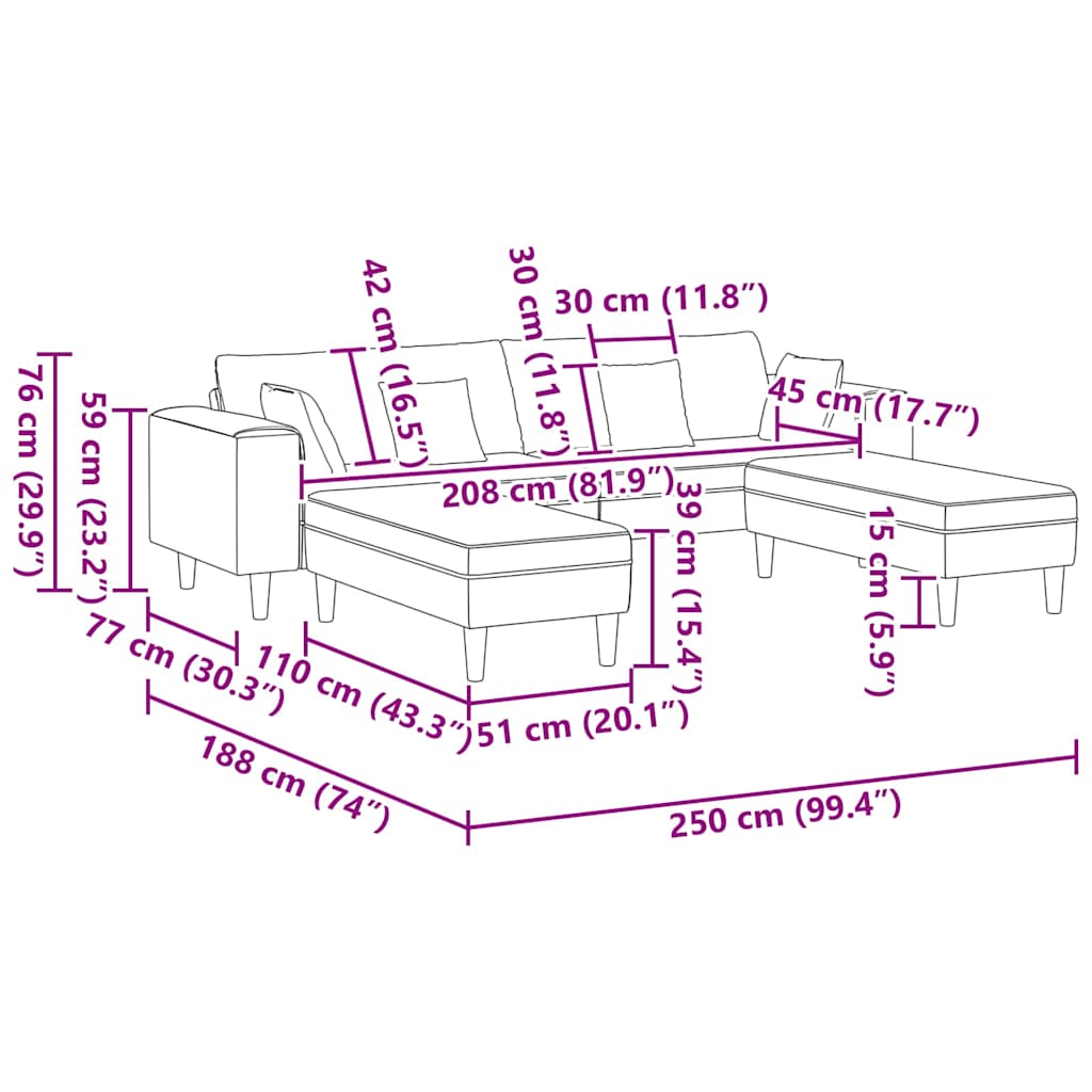 Stoffen Bank met kussen 3 pcs Donkergrijs 208 cm Stof