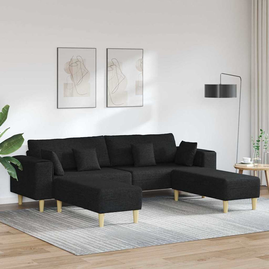 Stoffen Bank met kussen 3 pcs Zwart 208 cm Stof
