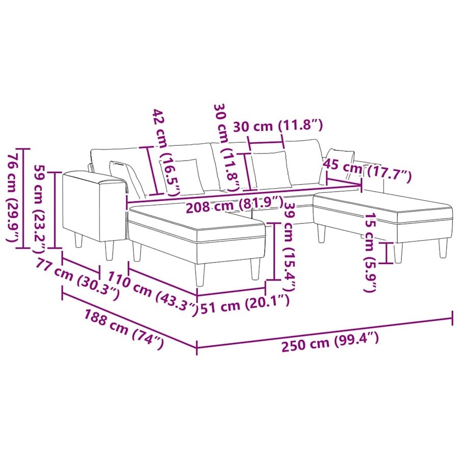 Stoffen Bank met kussen 3 pcs Zwart 208 cm Stof