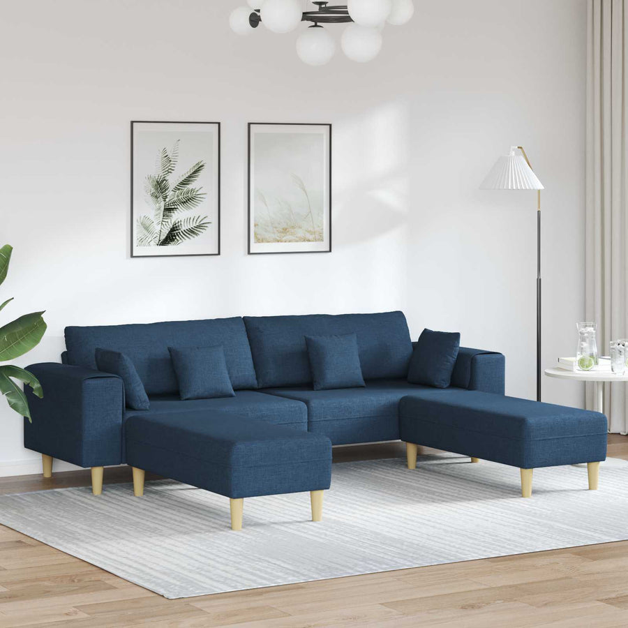 Bank met kussen 3 pcs Blauw Stof