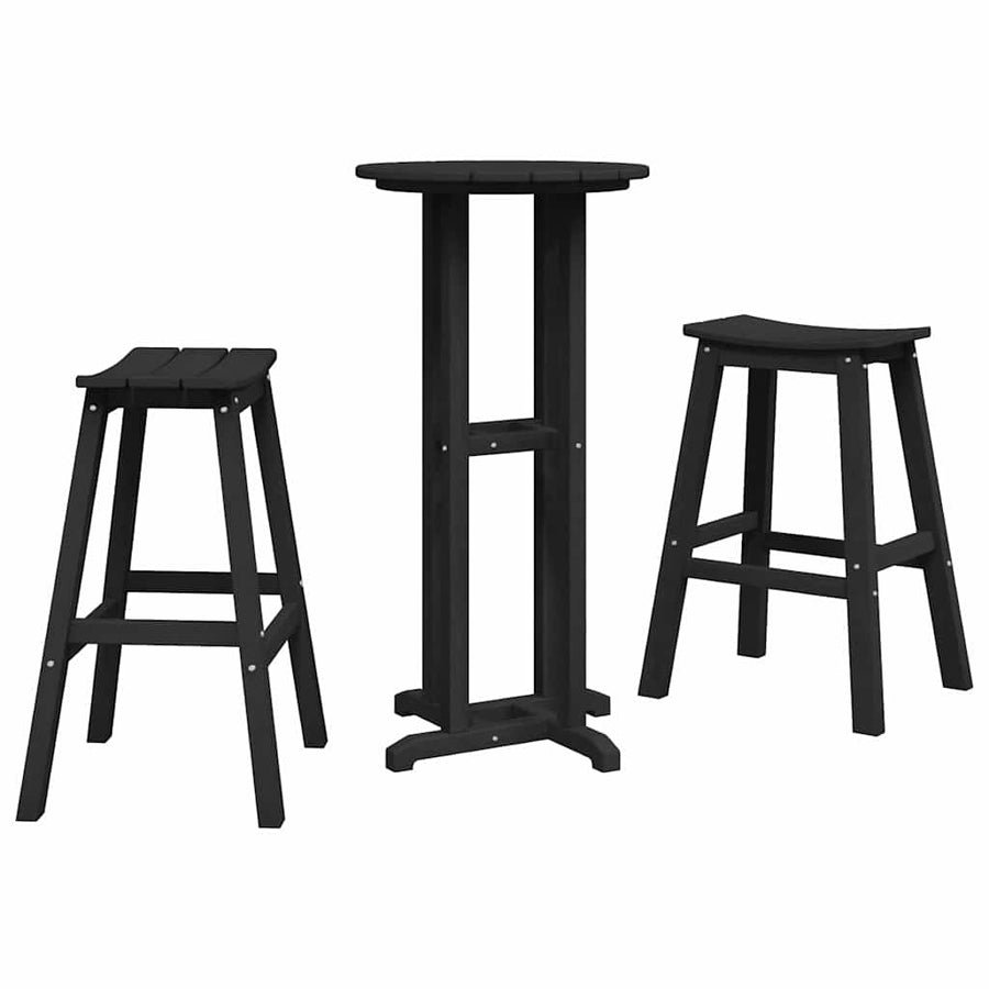Tuin Bar Set 3 pcs Zwart HDPE