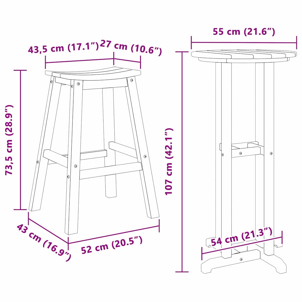 Tuin Bar Set 3 pcs Zwart HDPE
