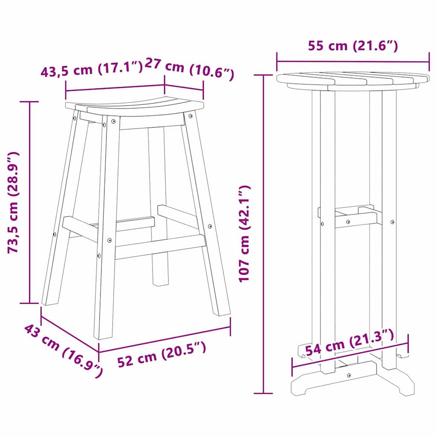 Tuin Bar Set 3 pcs Zwart HDPE