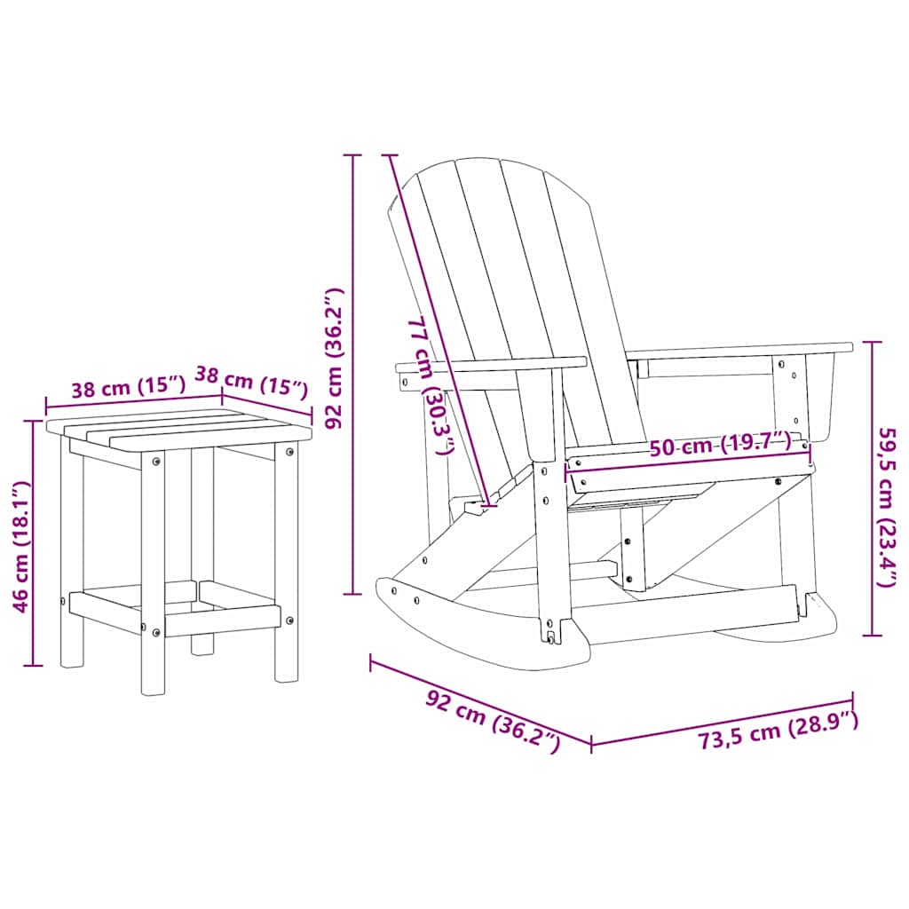 Tuin Lounge Set 3 pcs Zwart Medium 38 x 38 x 46 cm HDPE