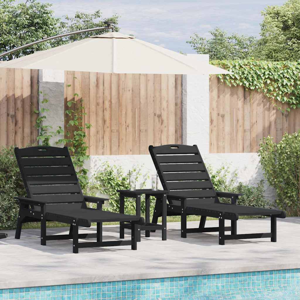 Ligstoel 3 pcs Zwart Polyetheen