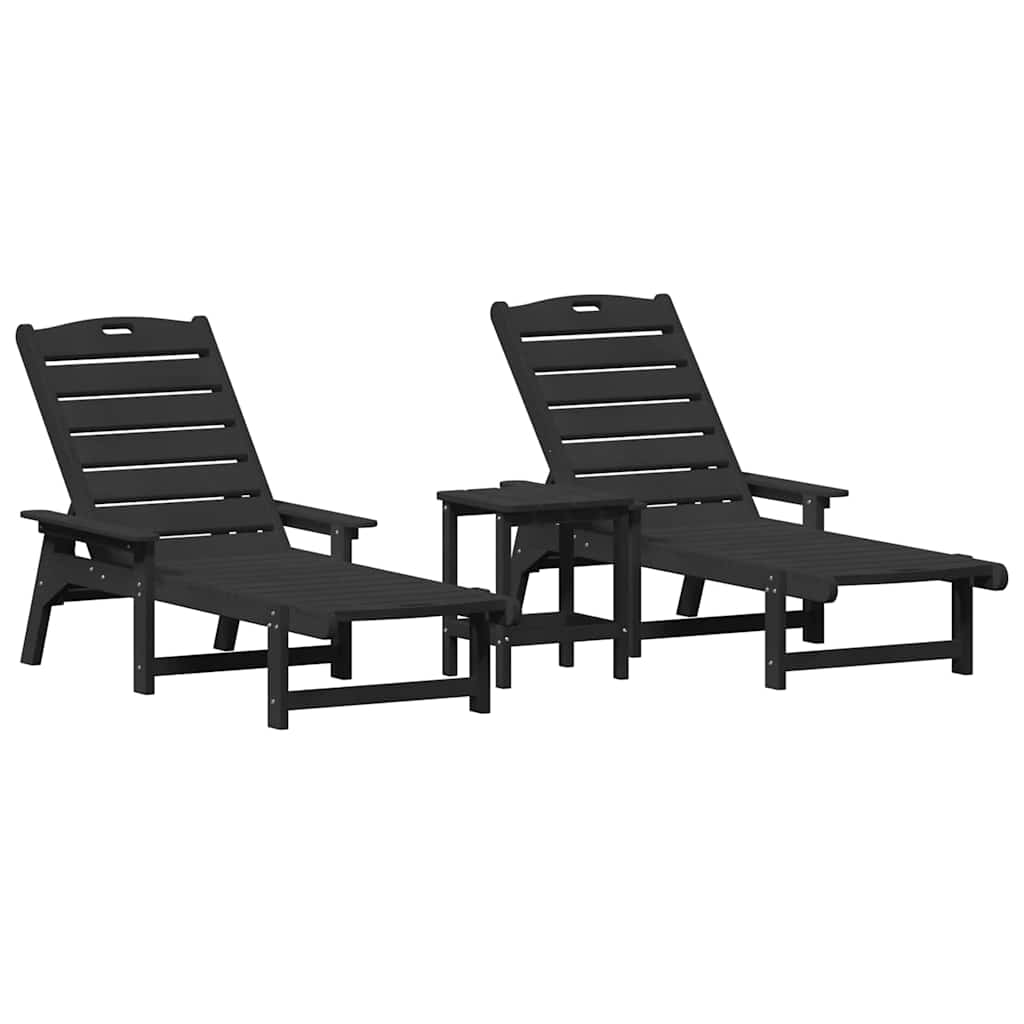 Ligstoel 3 pcs Zwart Polyetheen
