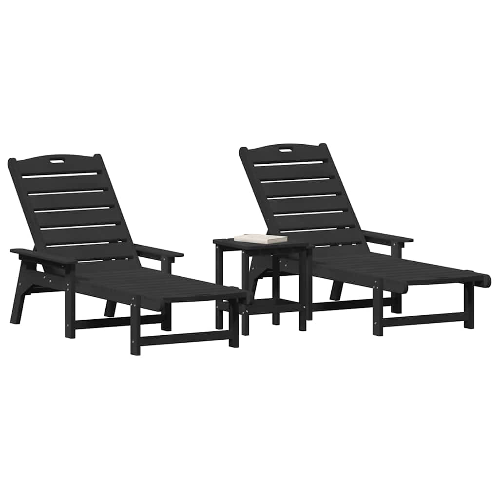 Ligstoel 3 pcs Zwart Polyetheen