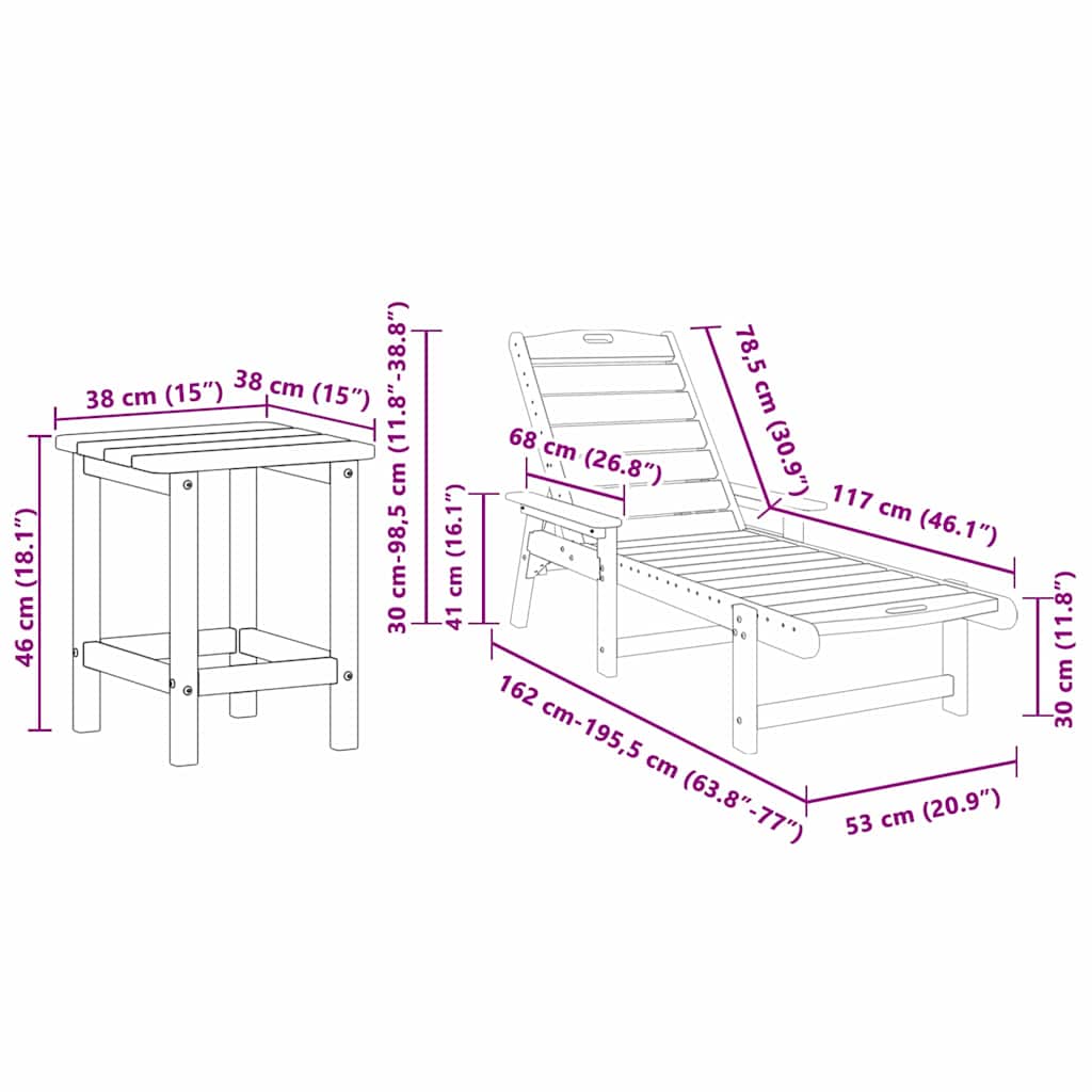 Ligstoel 3 pcs Zwart Polyetheen