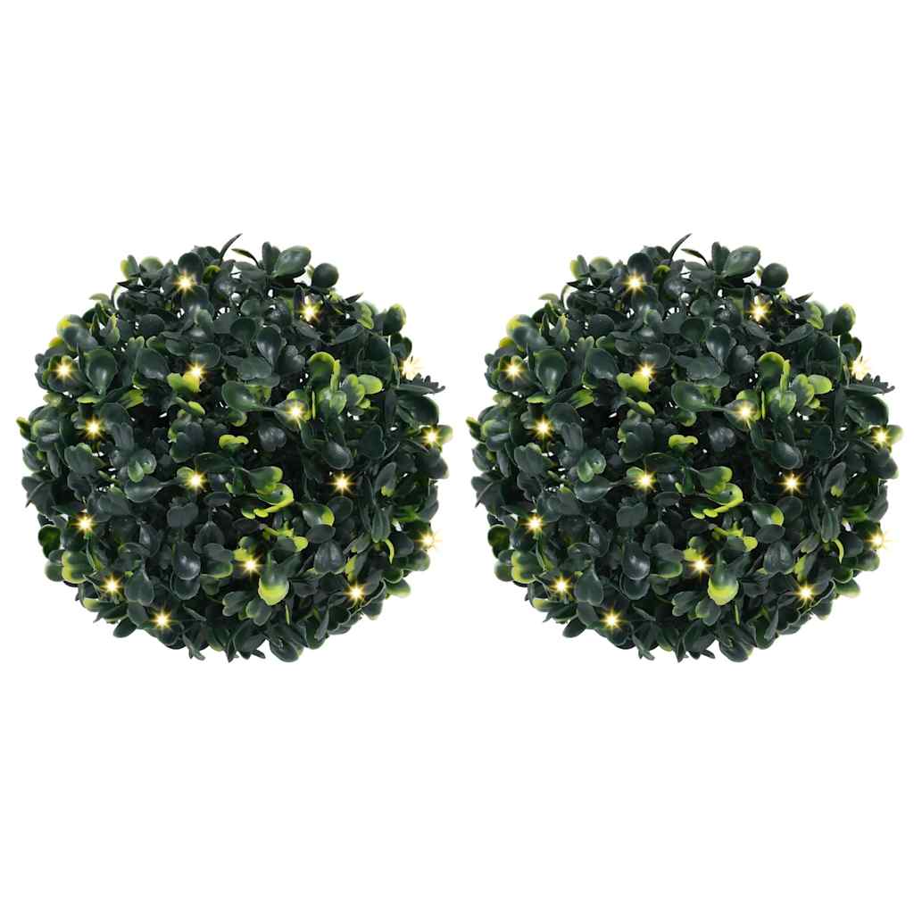 Kunstbuxusballen met LED-verlichting 2 st 22 cm groen