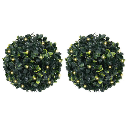 Kunstbuxusballen met LED-verlichting 2 st 22 cm groen