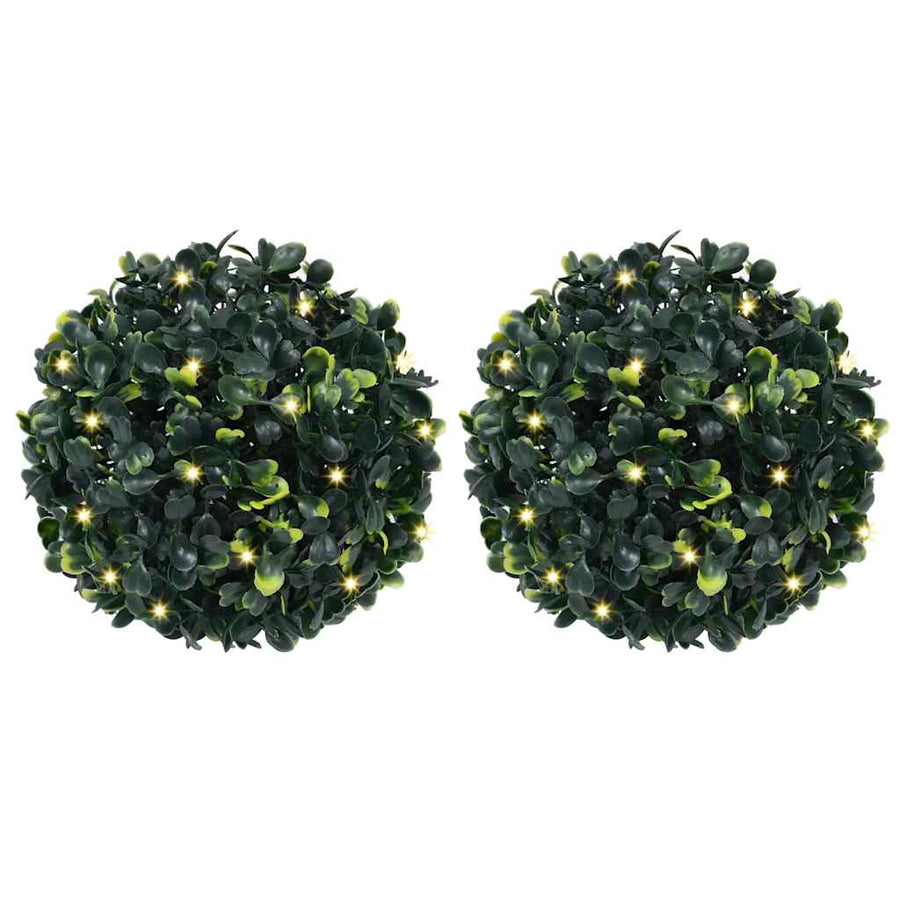 Kunstbuxusballen met LED-verlichting 2 st 22 cm groen