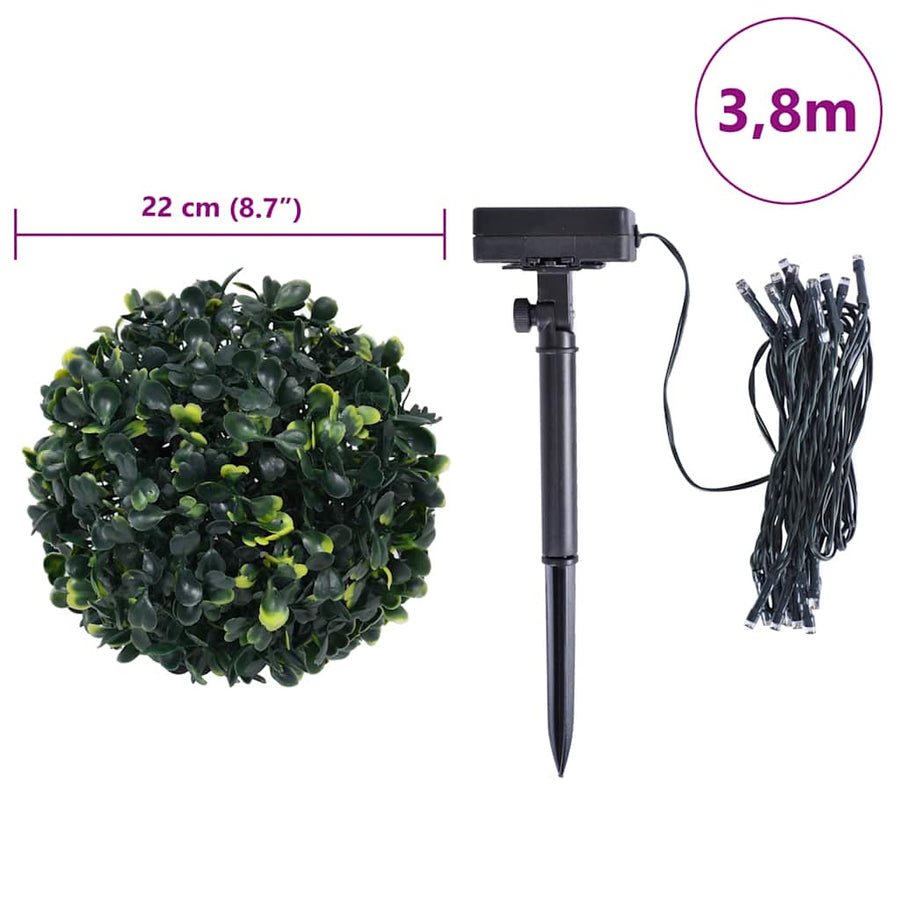 Kunstbuxusballen met LED-verlichting 2 st 22 cm groen