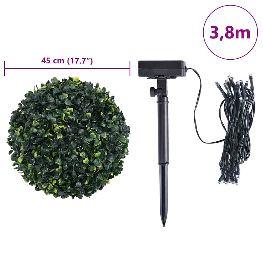 Kunstbuxusballen met LED-verlichting 2 st 45 cm groen