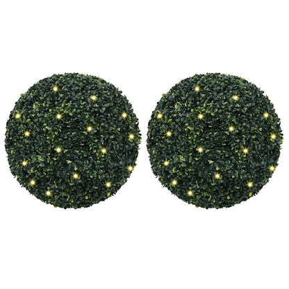 Kunstbuxusballen met LED-verlichting 2 st 52 cm groen