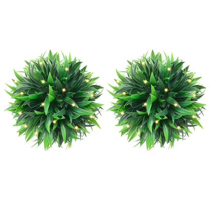 Kunstbuxusballen met LED-verlichting 2 st 20 cm groen