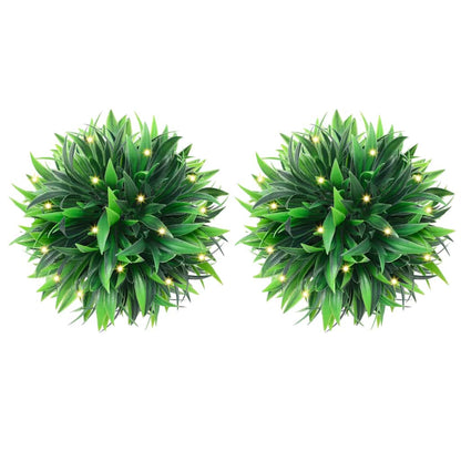 Kunstbuxusballen met LED-verlichting 2 st 30 cm groen