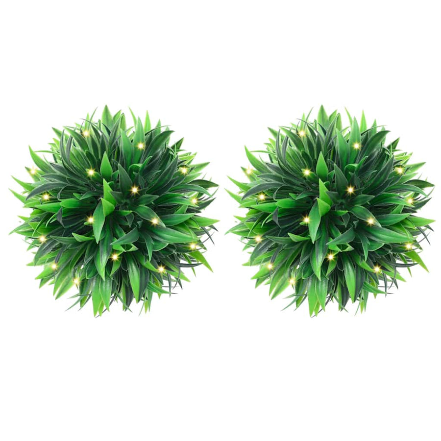 Kunstbuxusballen met LED-verlichting 2 st 30 cm groen
