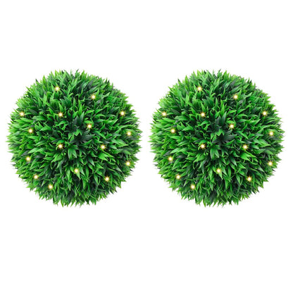 Kunstbuxusballen met LED-verlichting 2 st 38 cm groen