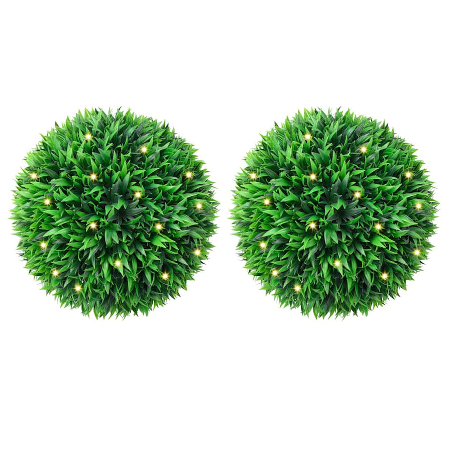 Kunstbuxusballen met LED-verlichting 2 st 38 cm groen