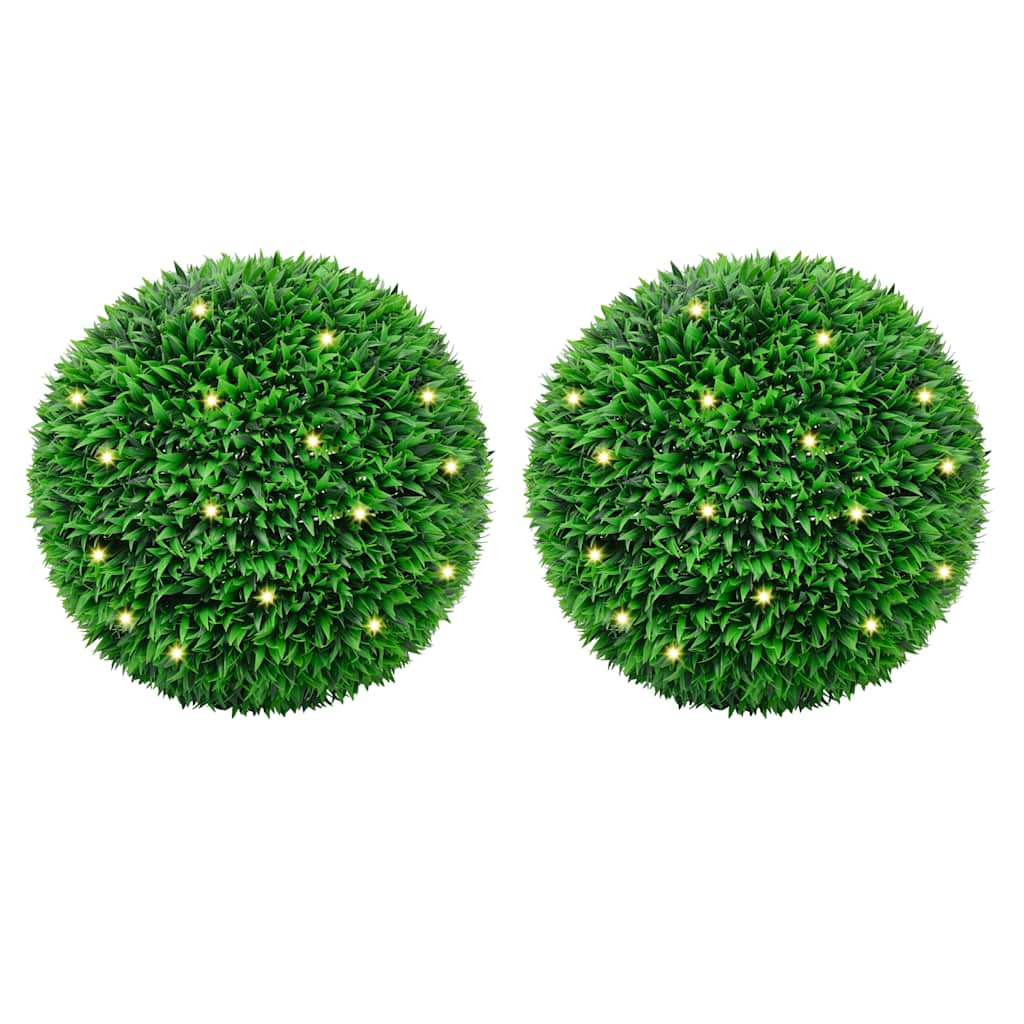 Kunstbuxusballen met LED-verlichting 2 st 55 cm groen
