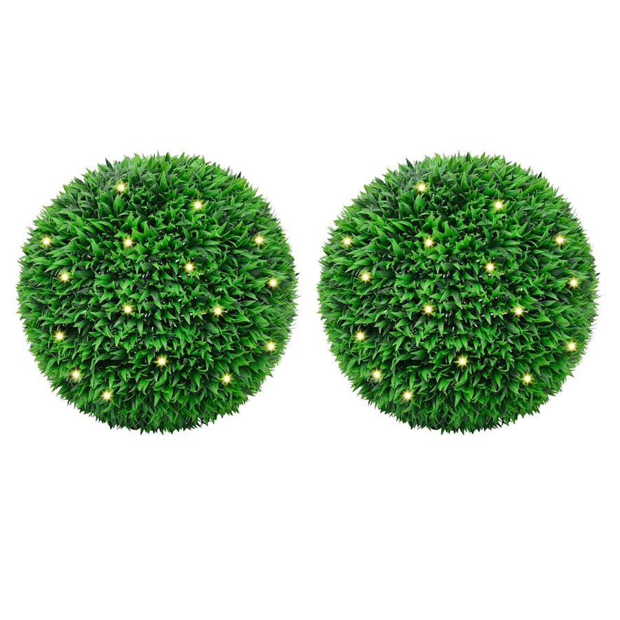 Kunstbuxusballen met LED-verlichting 2 st 55 cm groen