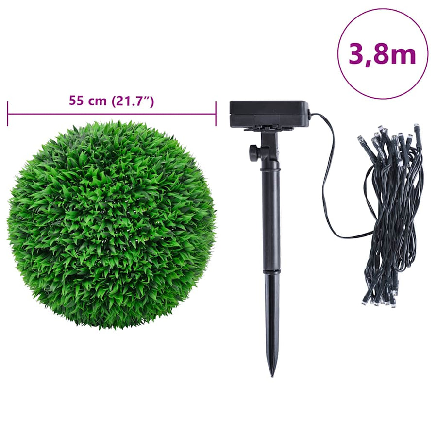 Kunstbuxusballen met LED-verlichting 2 st 55 cm groen