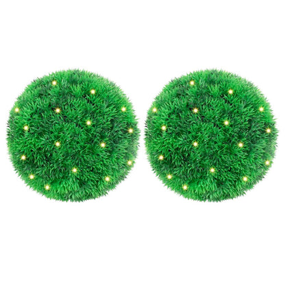 Kunstbuxusballen met LED-verlichting 2 st 22 cm groen