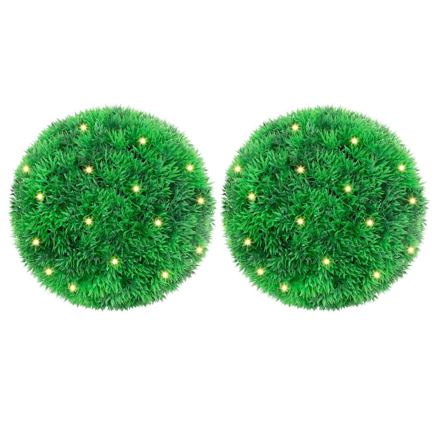 Kunstbuxusballen met LED-verlichting 2 st 22 cm groen