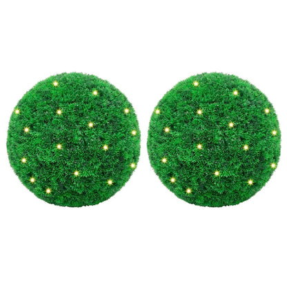 Kunstbuxusballen met LED-verlichting 2 st 27 cm groen