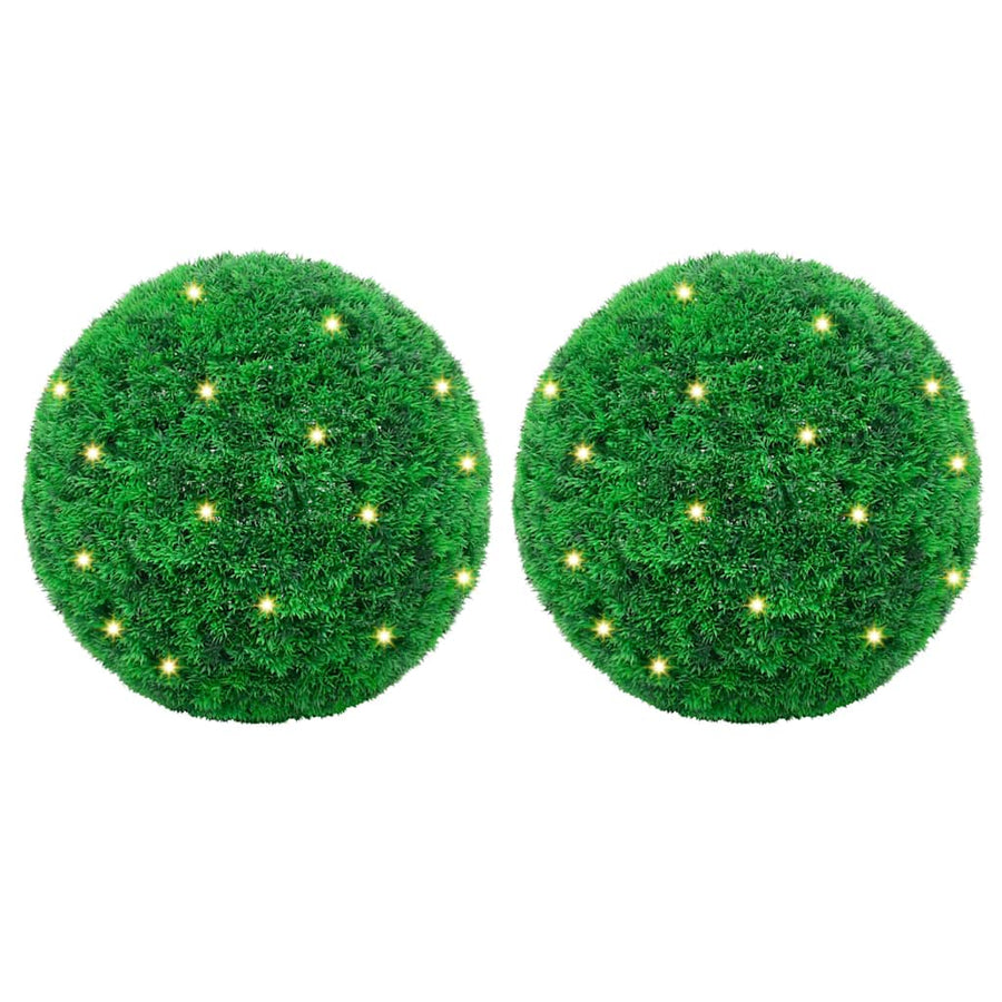 Kunstbuxusballen met LED-verlichting 2 st 27 cm groen
